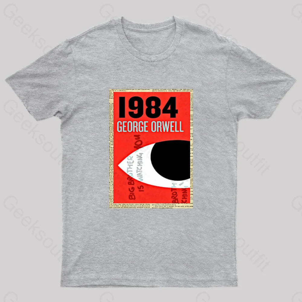 1984 Book Cover By George Orwell Geek T-Shirt Grey / S