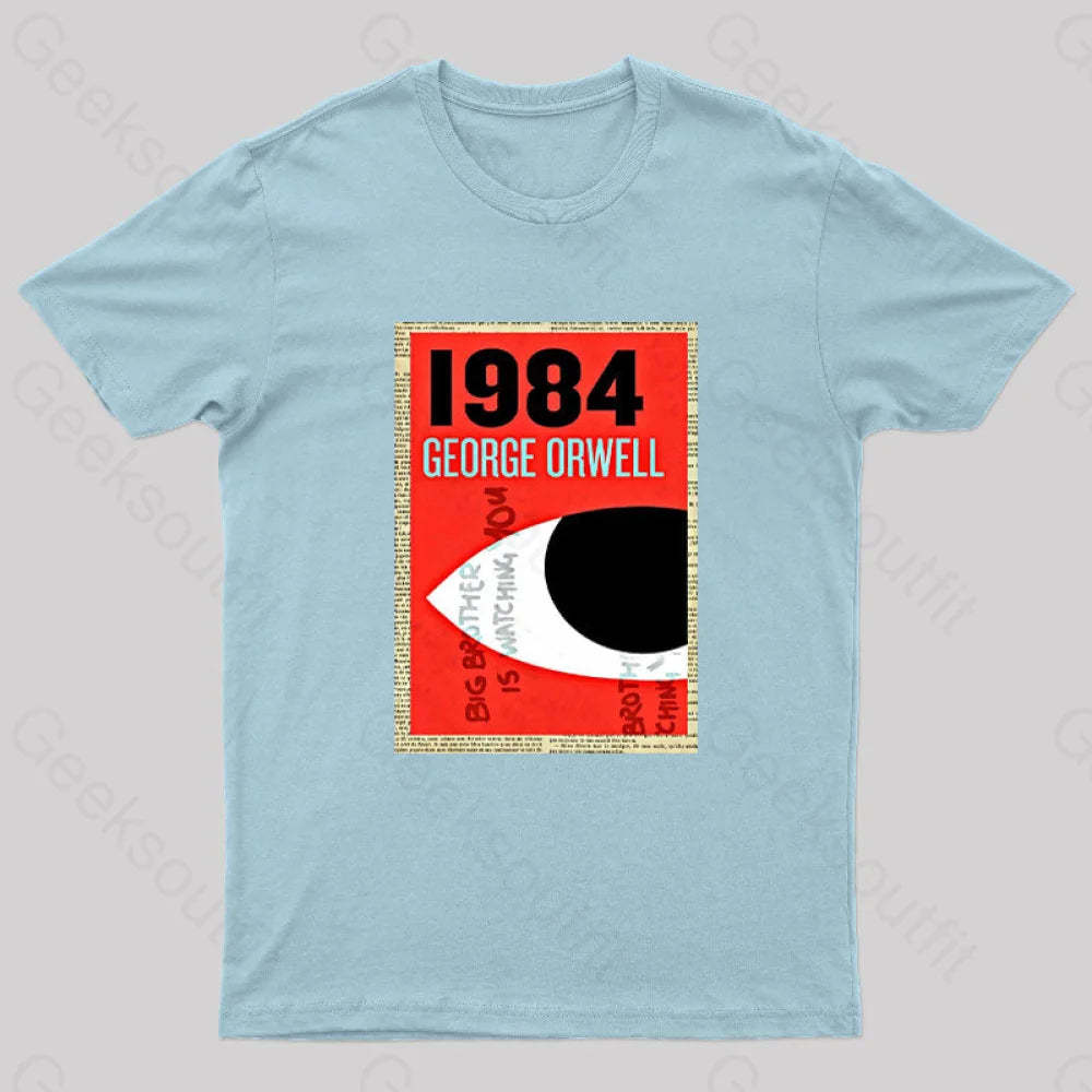 1984 Book Cover By George Orwell Geek T-Shirt Light Blue / S