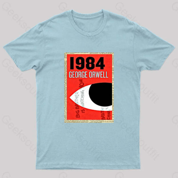 1984 Book Cover By George Orwell Geek T-Shirt Light Blue / S