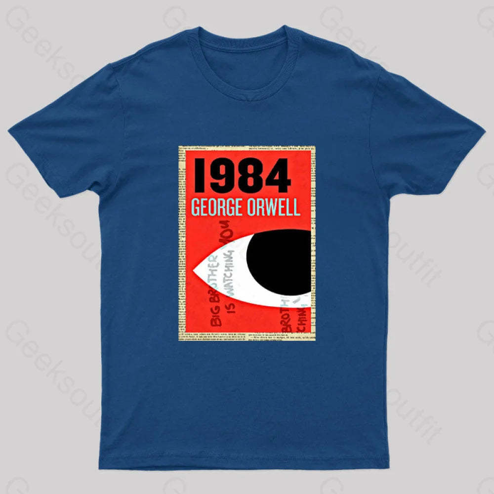 1984 Book Cover By George Orwell Geek T-Shirt Navy / S