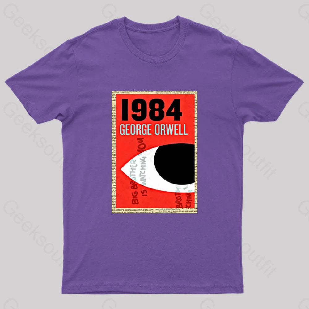 1984 Book Cover By George Orwell Geek T-Shirt Purple / S