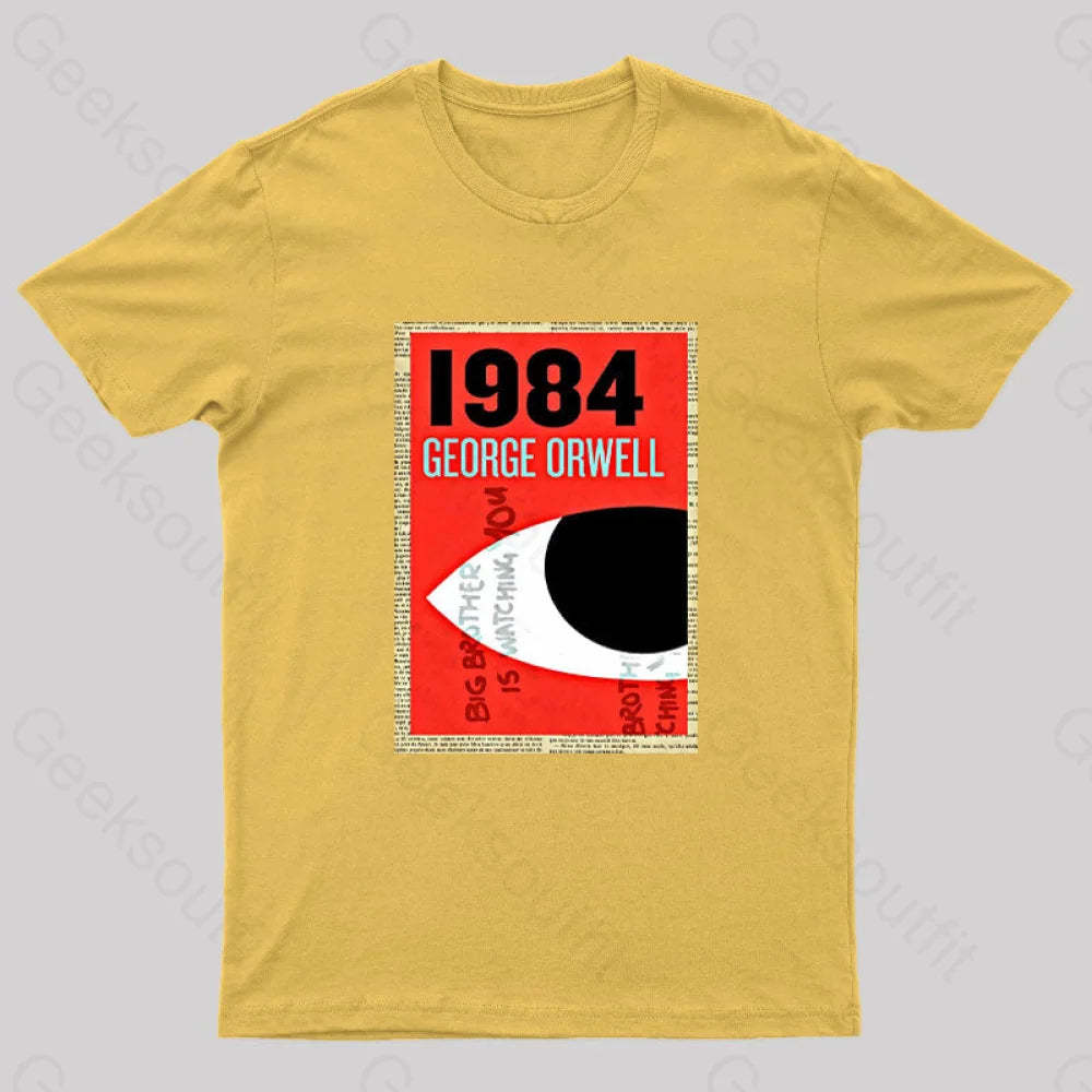 1984 Book Cover By George Orwell Geek T-Shirt Yellow / S