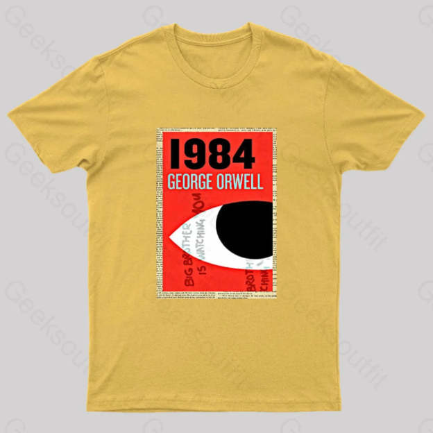 1984 Book Cover By George Orwell Geek T-Shirt Yellow / S