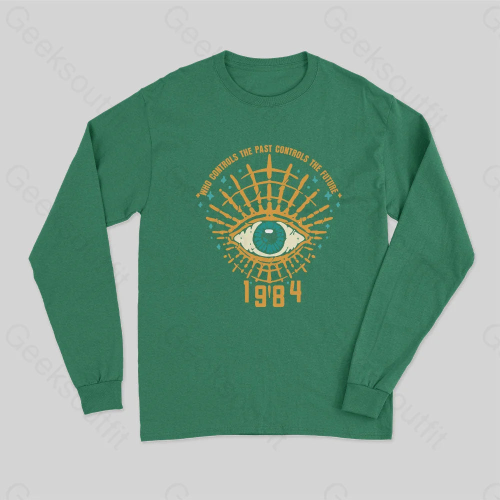 1984 George Orwell Control The Future Long Sleeve T-Shirt Green / S