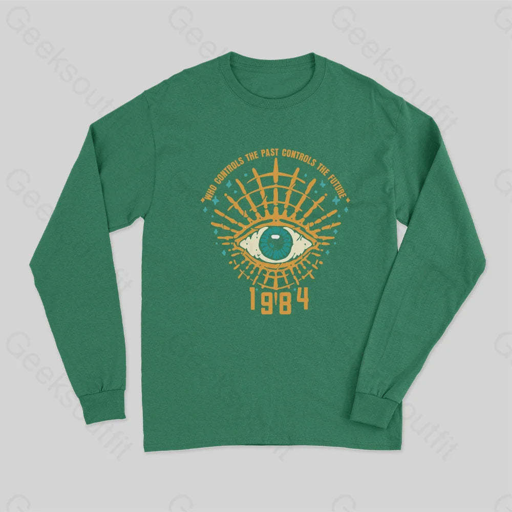 1984 George Orwell Control The Future Long Sleeve T-Shirt Green / S