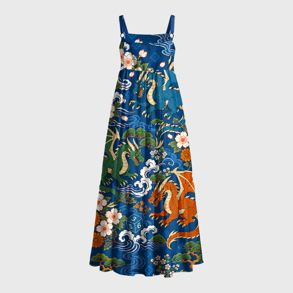 Ukiyo Dragon & Dice Geek Tiered Cami Maxi Dress
