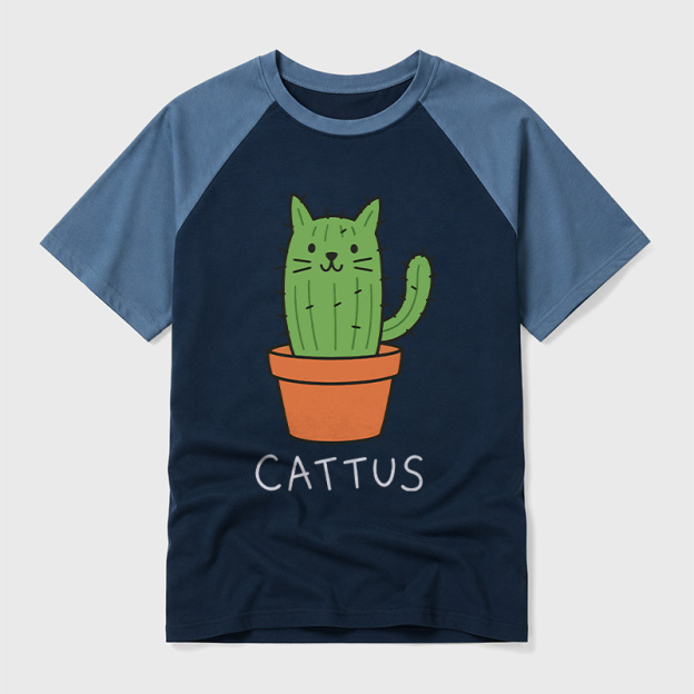 Cattus Prickly Kitten Cactus Geek Retro Raglan T-Shirt
