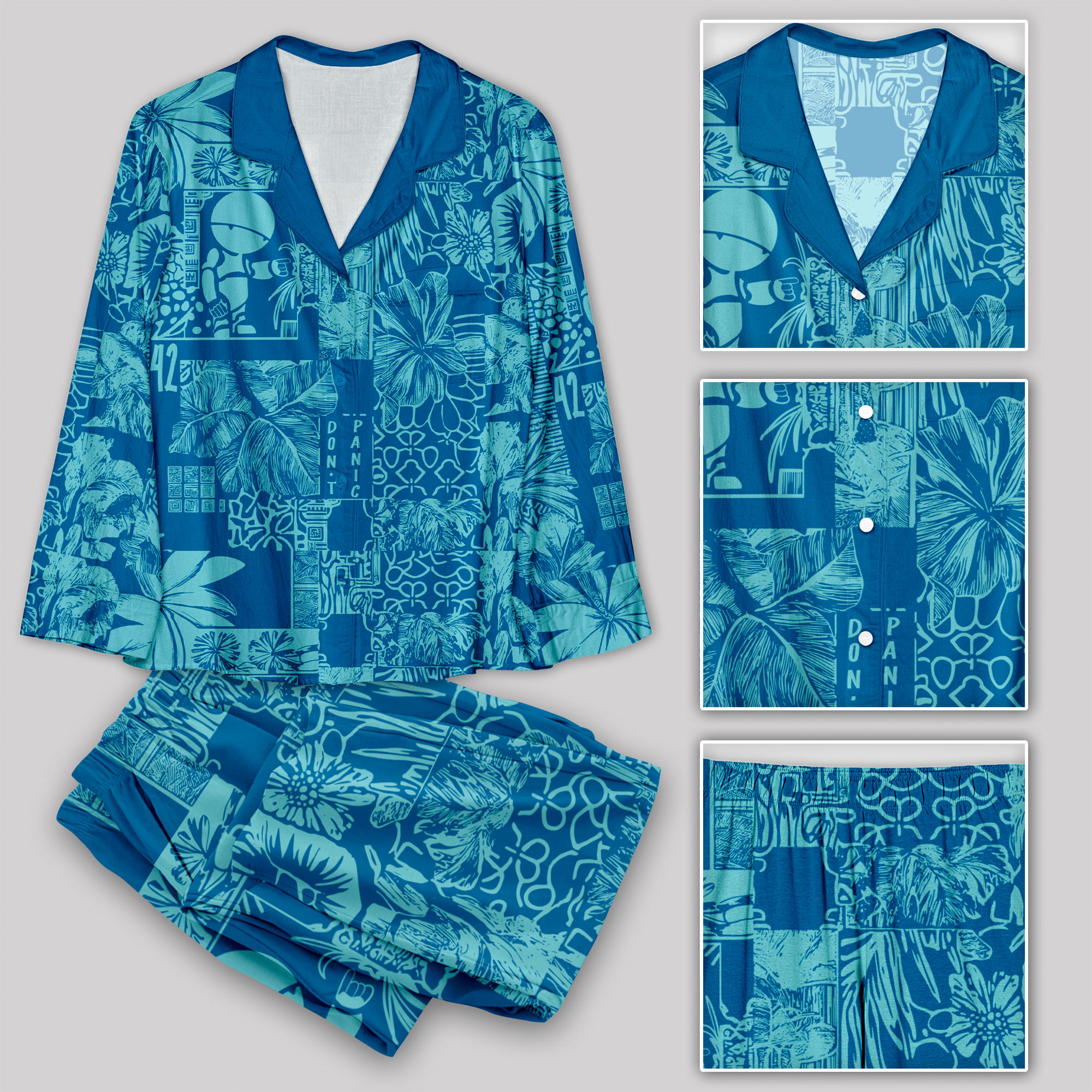 Don't Panic Blue Pajama Sets