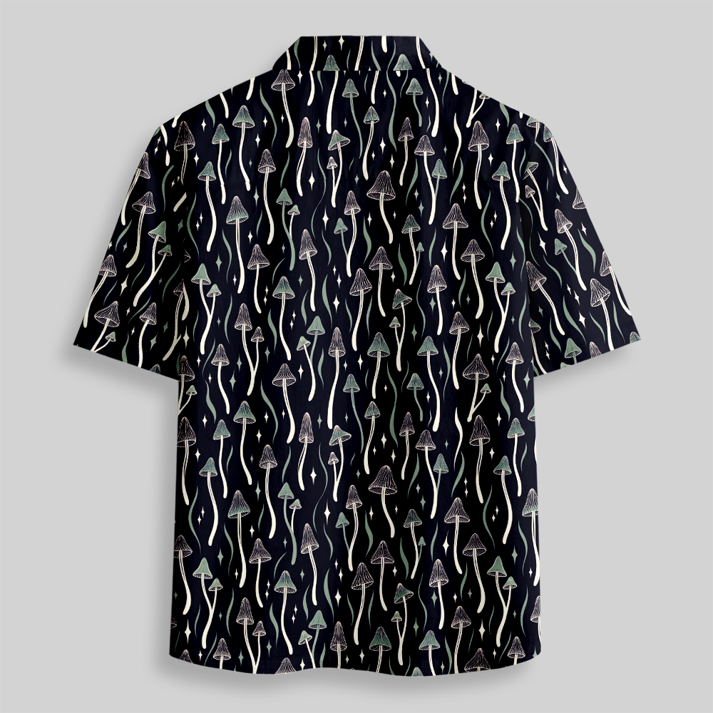 Starry Night Mushroom Mycology Button Up Pocket Shirt