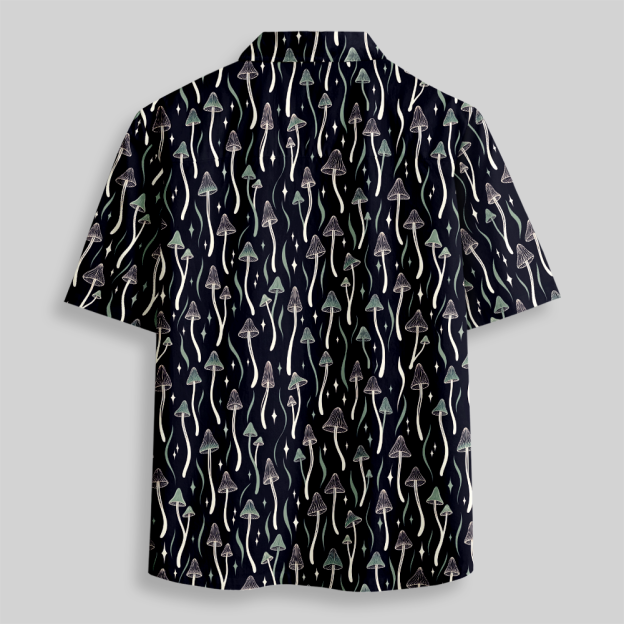 Starry Night Mushroom Mycology Button Up Pocket Shirt