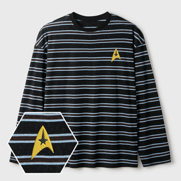 Scifi Go Lycra Striped Embroidered Long-Sleeve Shirts