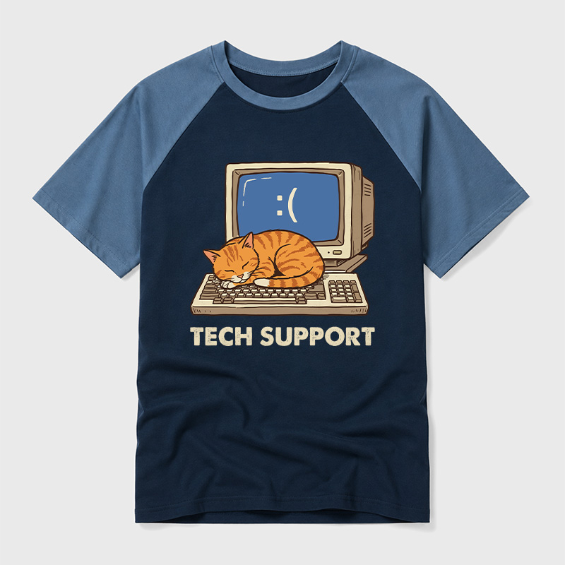 Tech Support Cat Geek Retro Raglan T-Shirt
