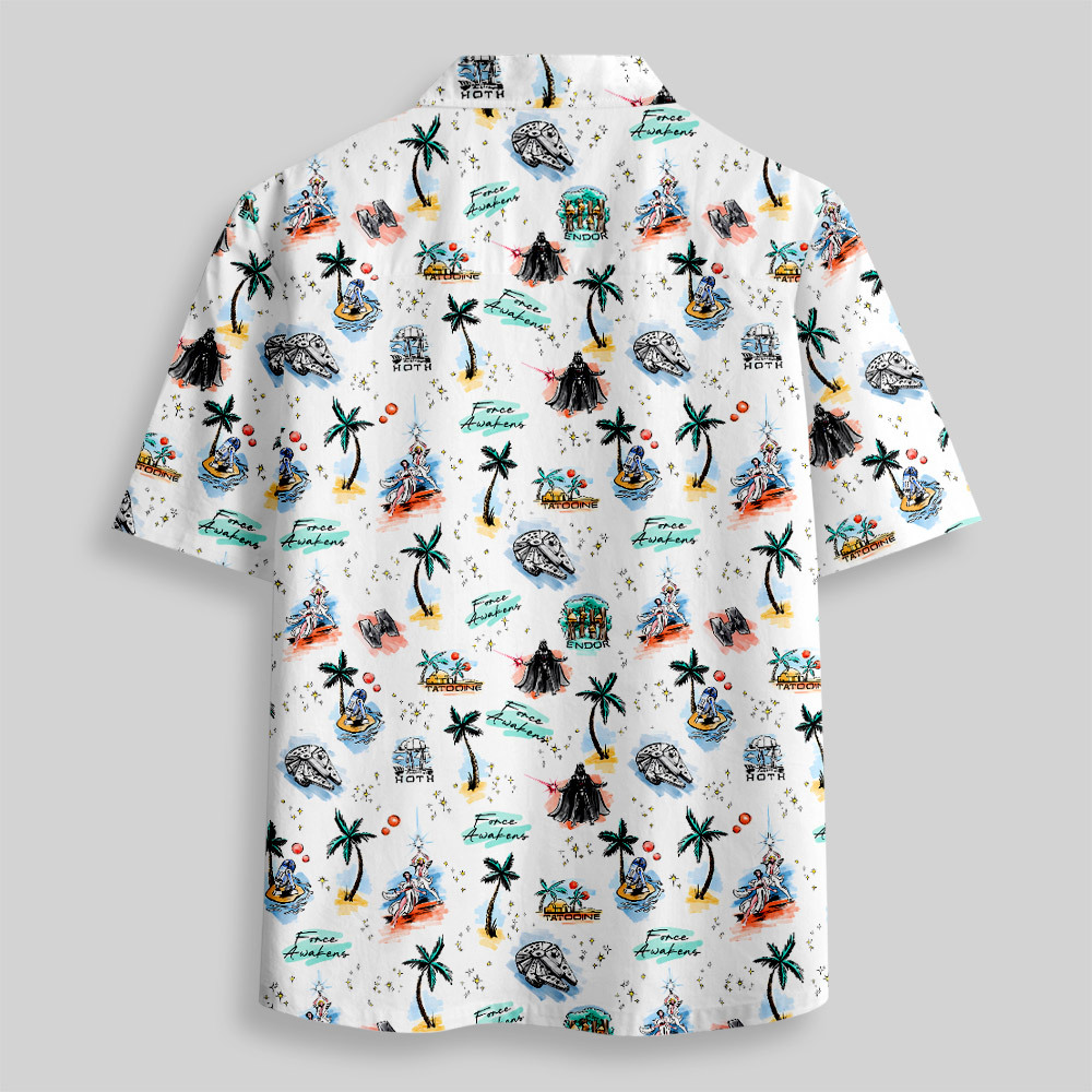 Scifi Hawaiian Scene Funny Button Up Pocket Shirt