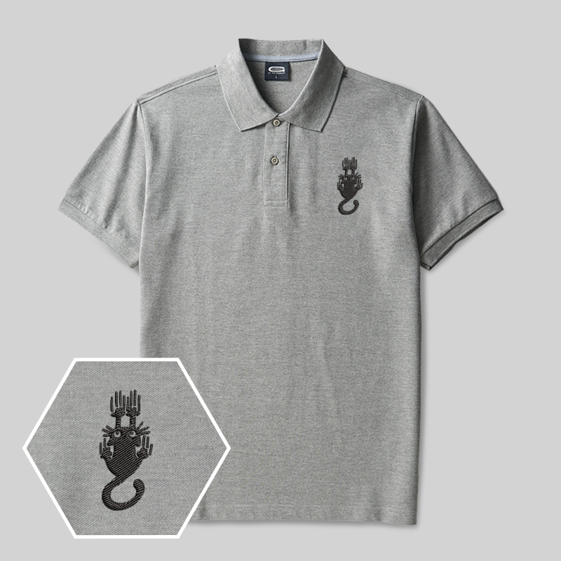 Climbing Cat Geek Embroidered Polo Shirt