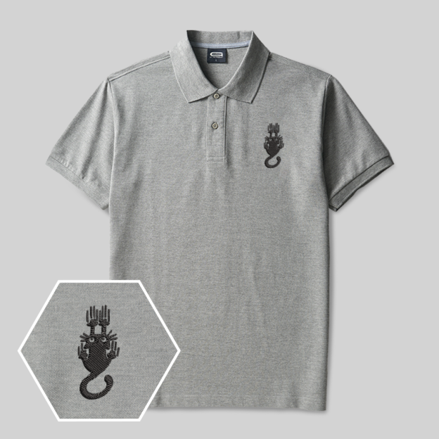 Climbing Cat Geek Embroidered Polo Shirt