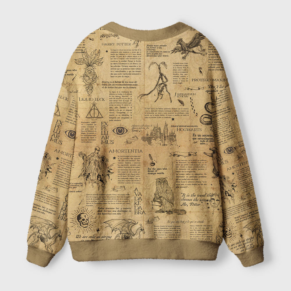 Magic Academy Vintage Hand Drawn Book Illustration Geek Ugly Cardigan Sweaters