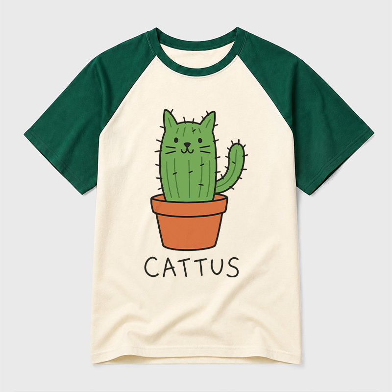 Cattus Prickly Kitten Cactus Geek Retro Raglan T-Shirt