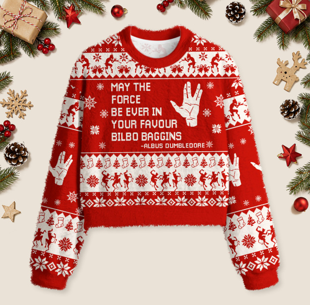 May The Force Geek Women's Christmas Cropped Ugly Sweater
