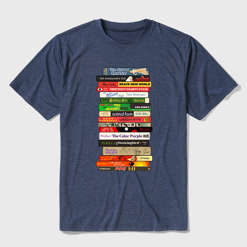 Classic Banned Books Stack Ultra Soft Heather Tees