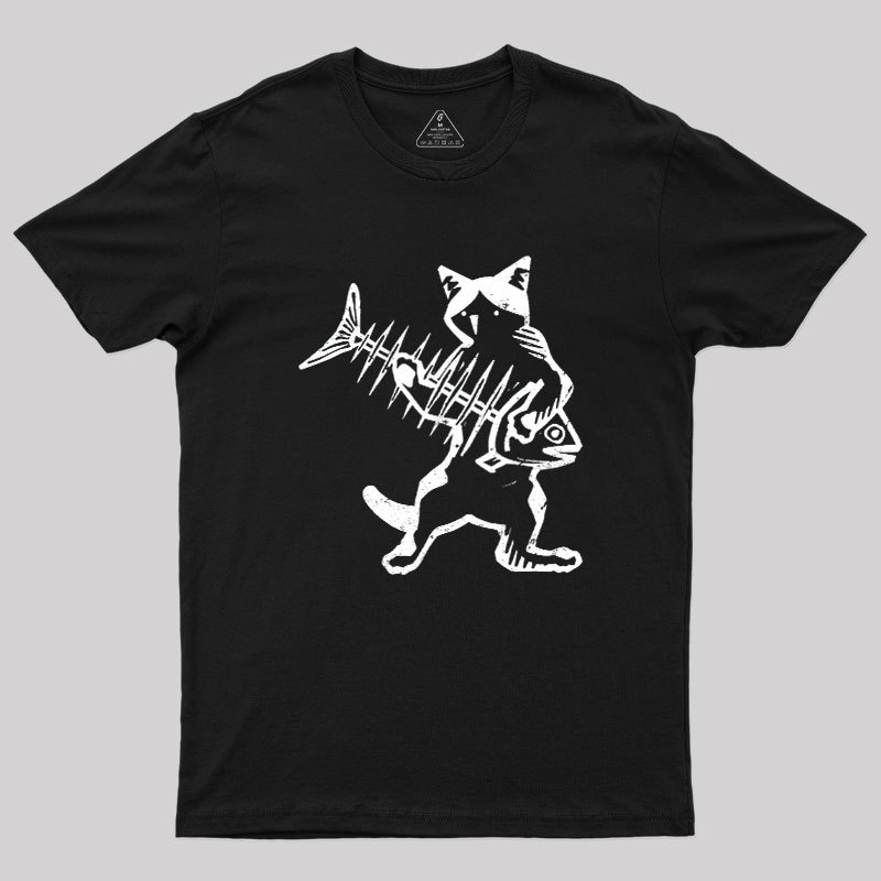 Rock Cat With Fish Guitar Geek T-Shirt