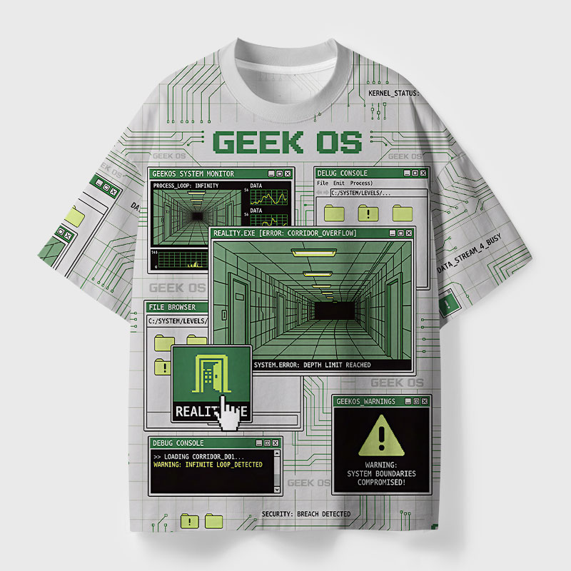 Debugging Reality Geek Eco Oversized Graphic Tees