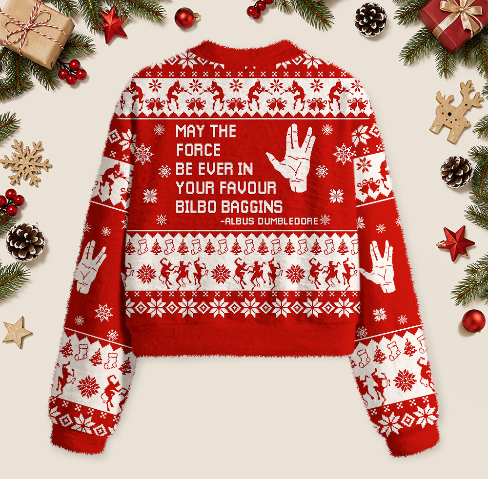 May The Force Geek Women's Christmas Cropped Ugly Sweater