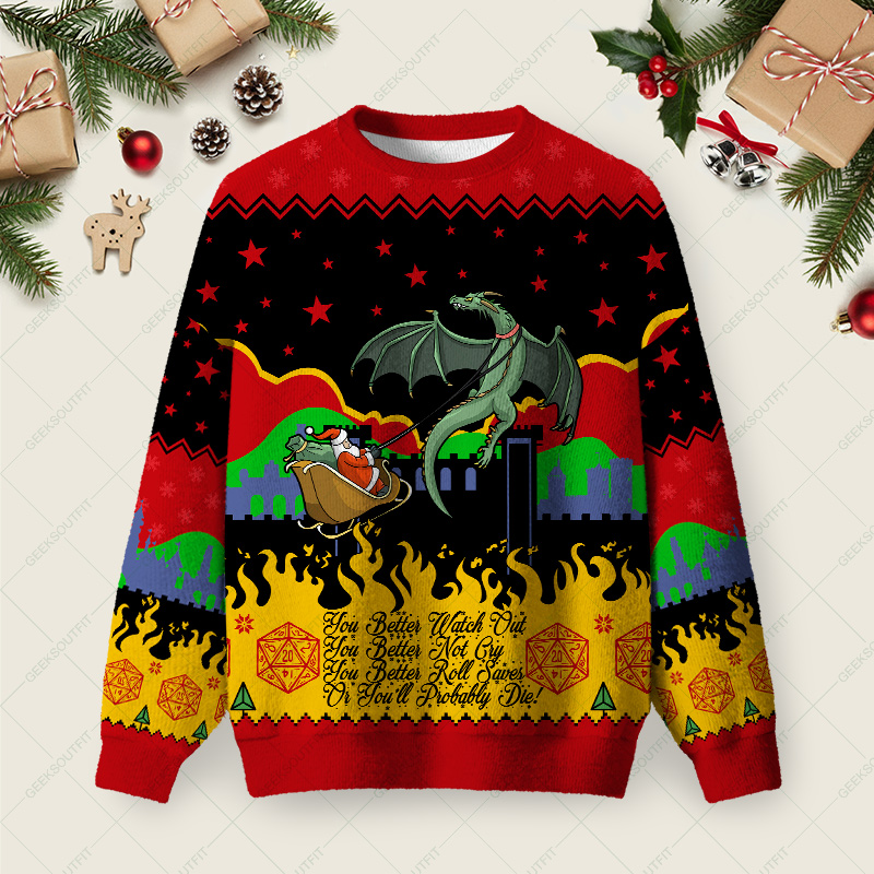 Christmas D20 Lover Ugly Christmas Fuzzy Fleece Sweatshirt