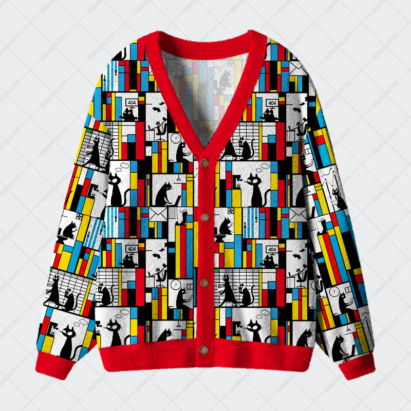 Geeksoutfit Office Cat Geek Ugly Cardigan Sweaters for Sale