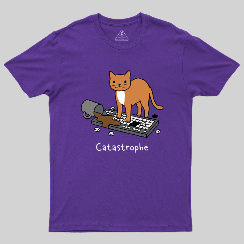 Catastrophe Spilled Coffee Cat Geek T-Shirt