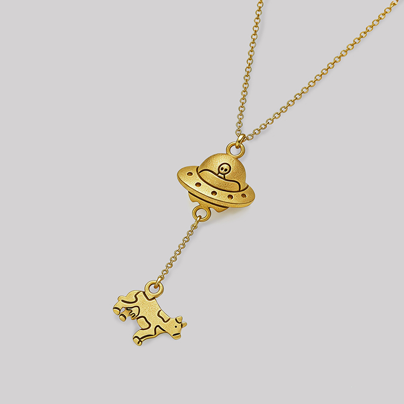 UFO Cow Abduction Geek Sculptural Necklace