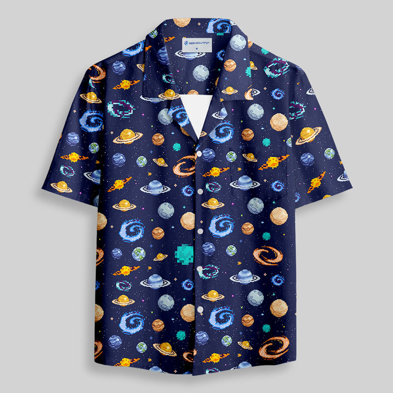 Pixel Galaxy Button Up Pocket Shirt