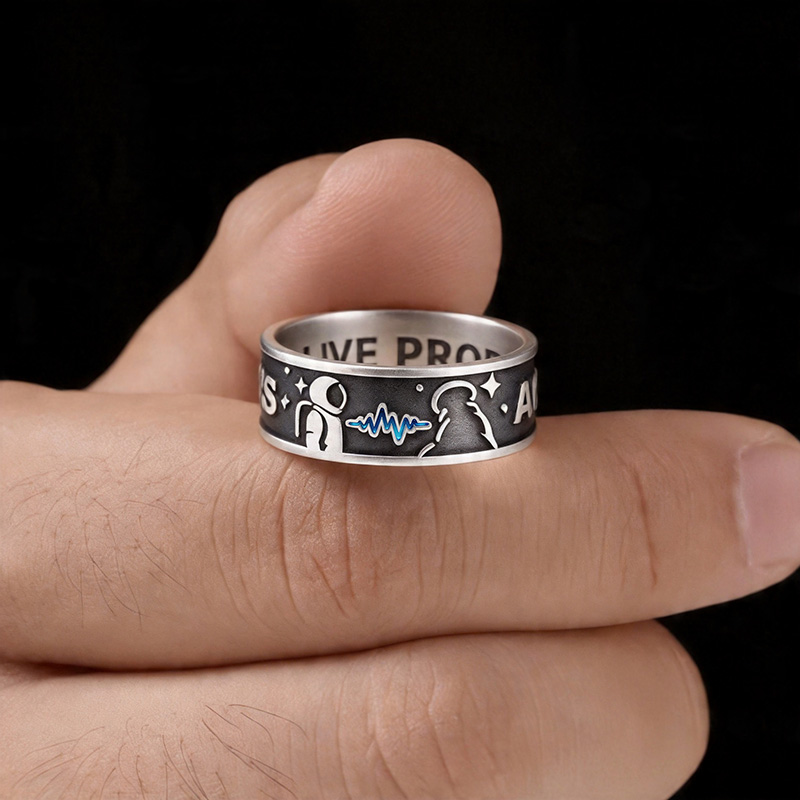 Cross The Stars Geek Silver Band Ring