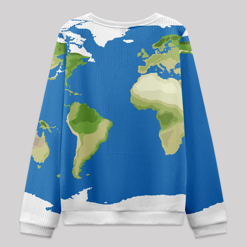 Geeksoutfit World Map Geography Fuzzy Fleece Sweatshirt for Sale