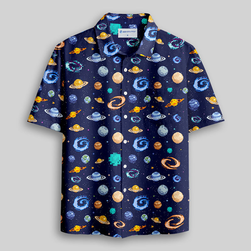 Pixel Galaxy Button Up Pocket Shirt