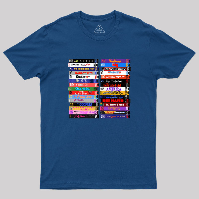 Geeksoutfit Retro 80s Movies VHS Stacks Geek T-Shirt for Sale online