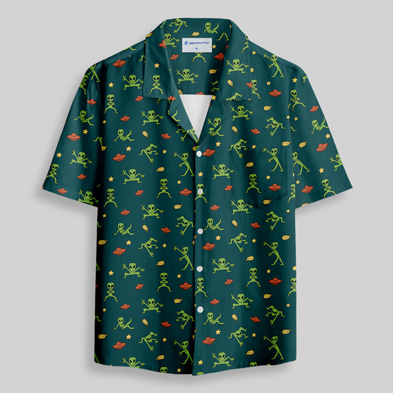 Alien Antics Green Button Up Pocket Shirt