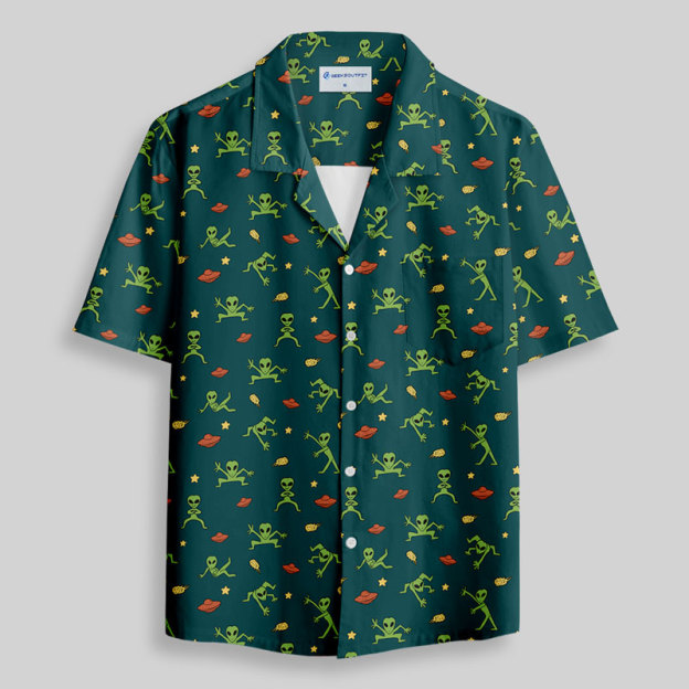 Alien Antics Green Button Up Pocket Shirt