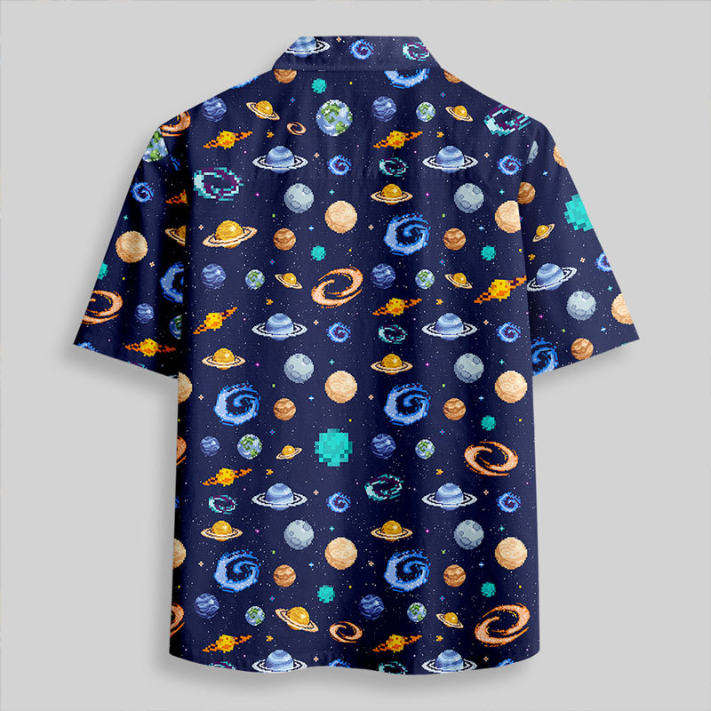 Pixel Galaxy Button Up Pocket Shirt