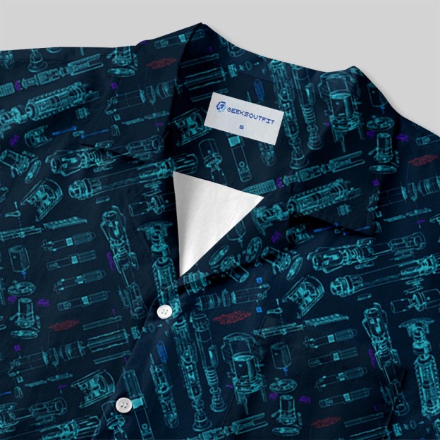 Space War Weapons Navy Button Up Pocket Shirt