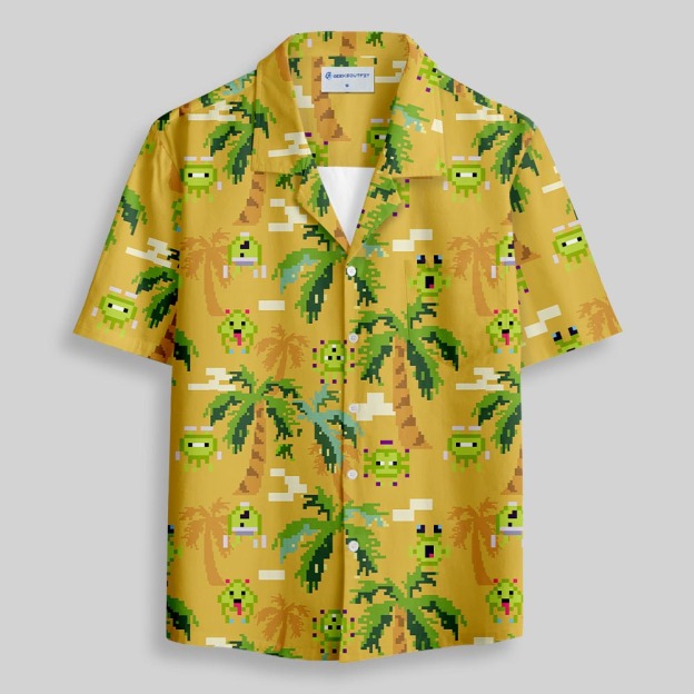 Pixel Paradise Button Up Pocket Shirt