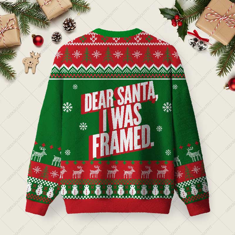 Dear Santa I Was Framed Ugly Christmas Fuzzy Fleece Sweatshirt