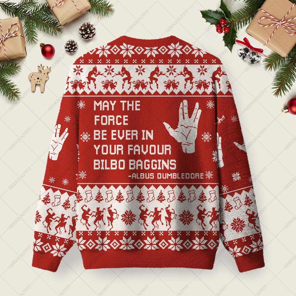 May The Force Be Ever In Your Favour Bilbo Baggins Ugly Christmas Fuzzy Fleece Sweatshirt