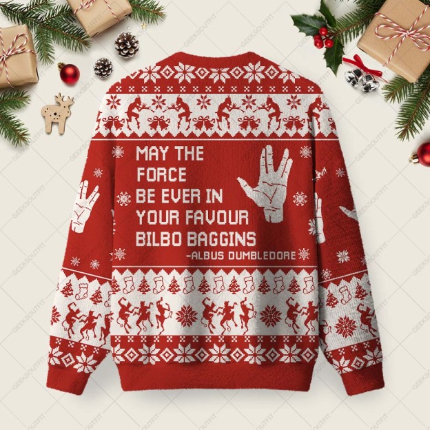 May The Force Be Ever In Your Favour Bilbo Baggins Ugly Christmas Fuzzy Fleece Sweatshirt
