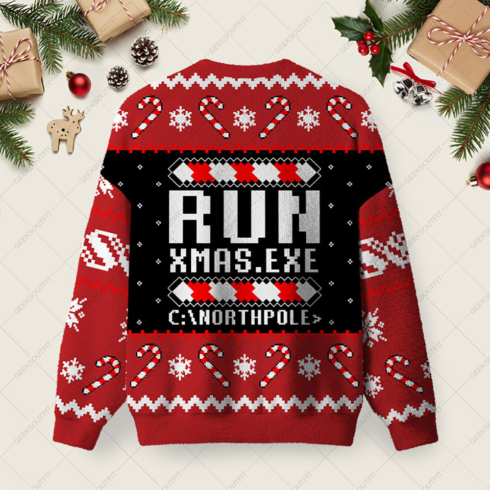 Run Xmas Ugly Christmas Fuzzy Fleece Sweatshirt