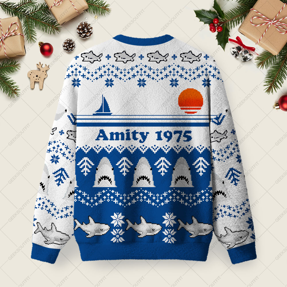 Amity 1975 Ugly Christmas Fuzzy Fleece Sweatshirt