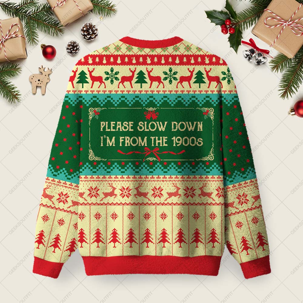 Please Slow Down Ugly Christmas Fuzzy Fleece Sweatshirt