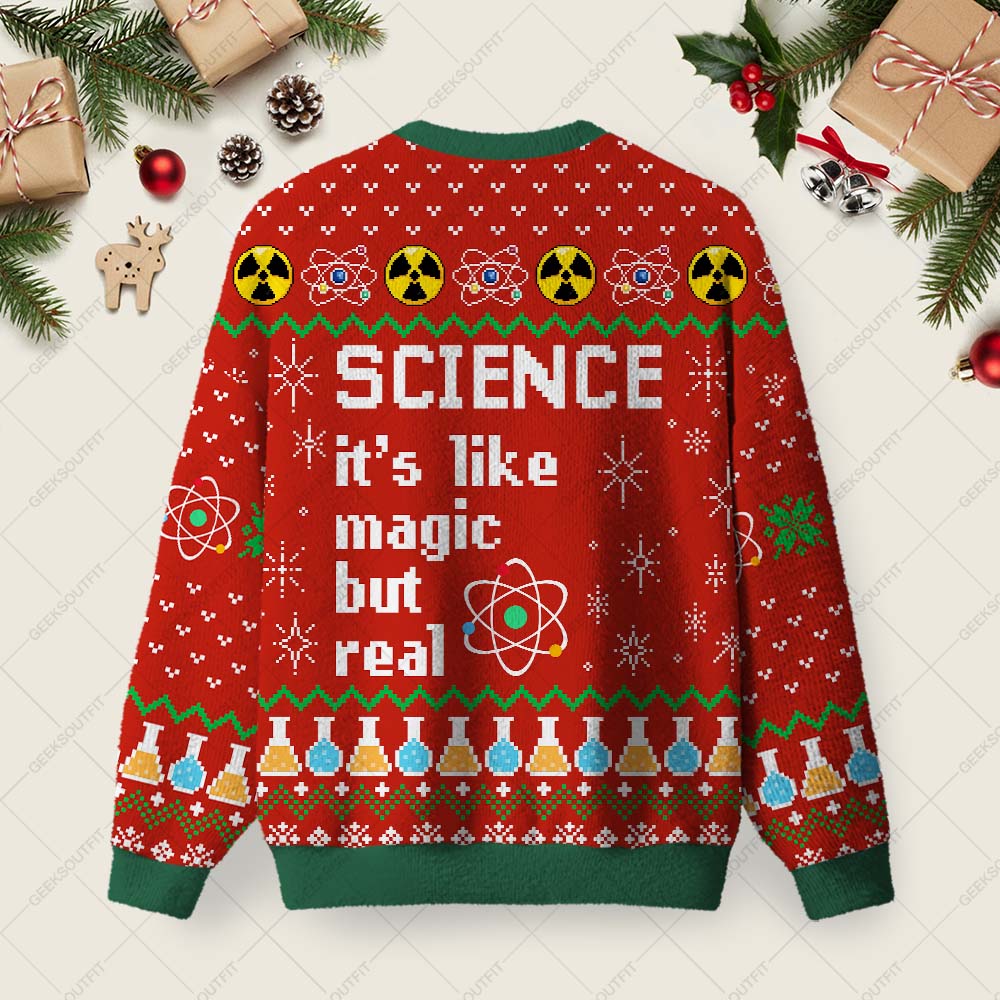 Science It's Like Magic But Real Ugly Christmas Fuzzy Fleece Sweatshirt