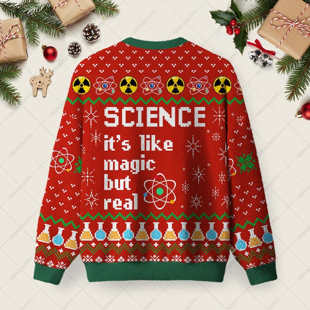 Science It's Like Magic But Real Ugly Christmas Fuzzy Fleece Sweatshirt