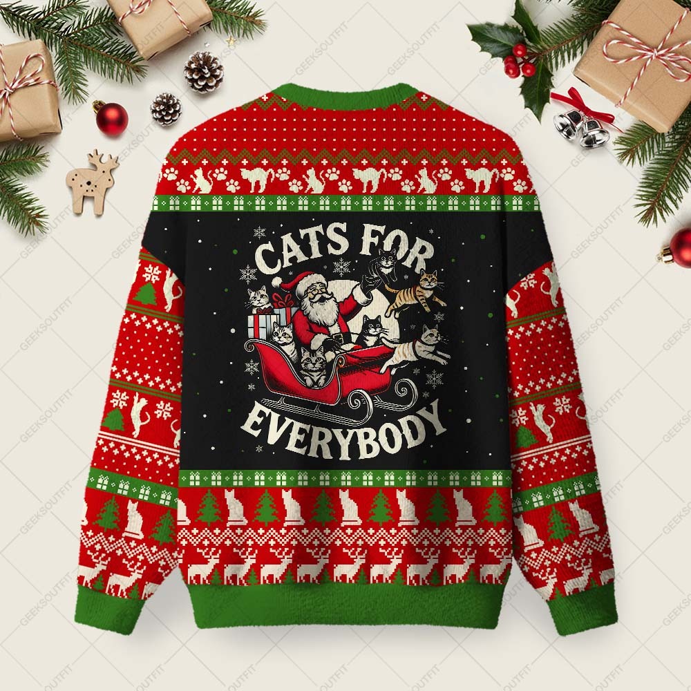 Cats For Everybody Ugly Christmas Fuzzy Fleece Sweatshirt