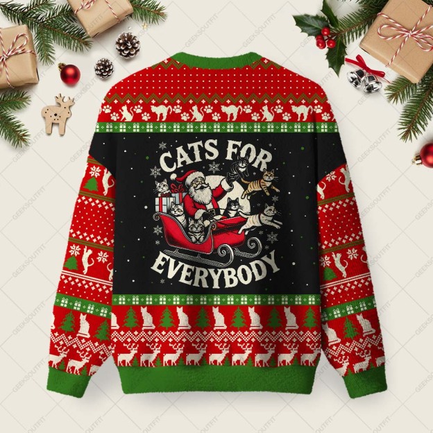 Cats For Everybody Ugly Christmas Fuzzy Fleece Sweatshirt